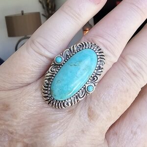Sterling silver oval blue turquoise ring
